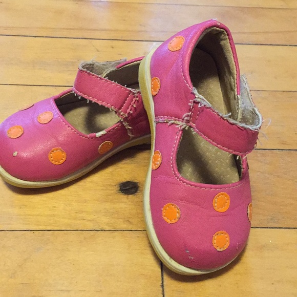 Hot Pink W/ Orange Dots Mary Janes - Picture 1 of 5